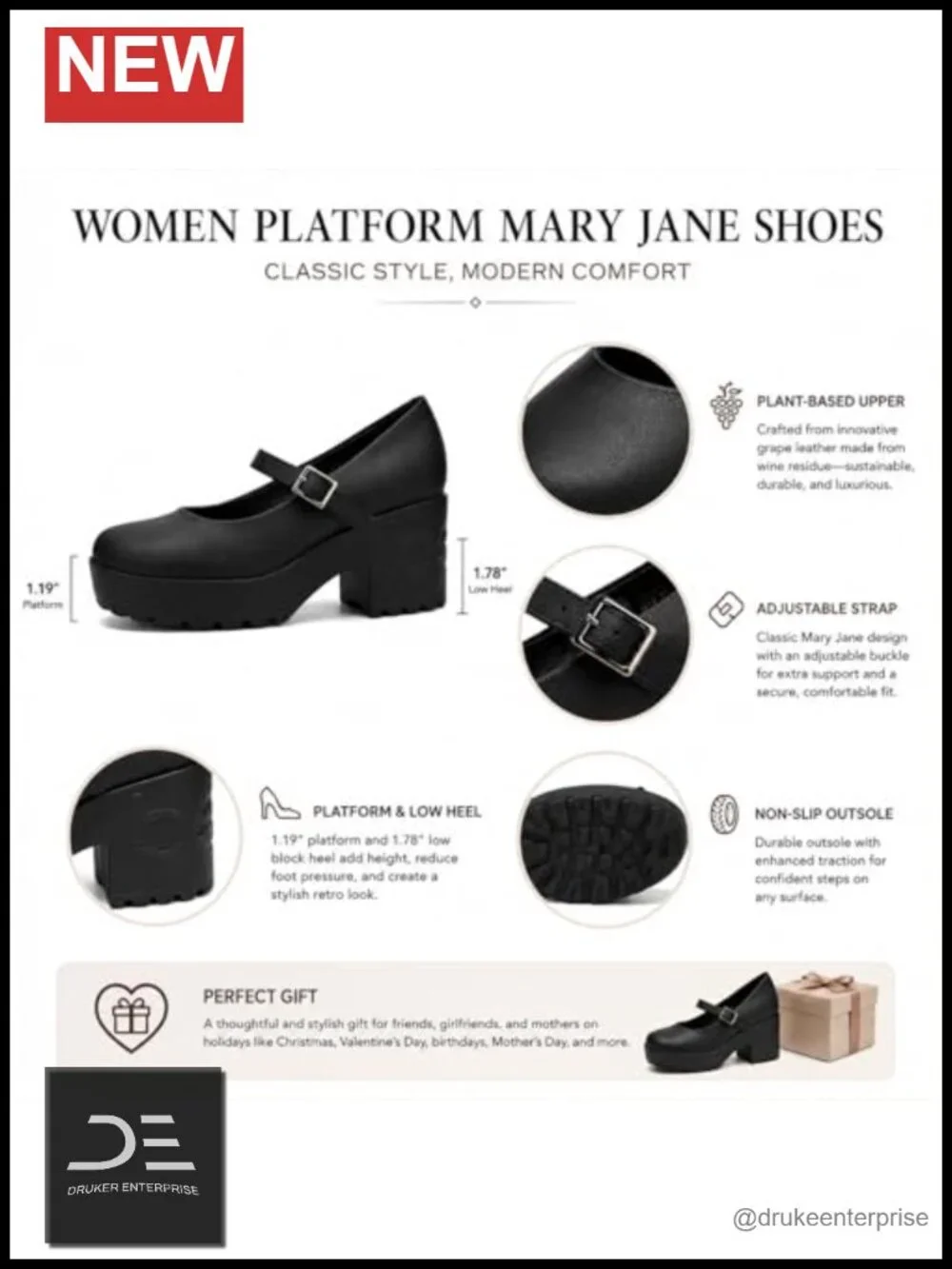 Platform Mary Jane Shoes Chunky Heel Pumps Vegan Grape Leather